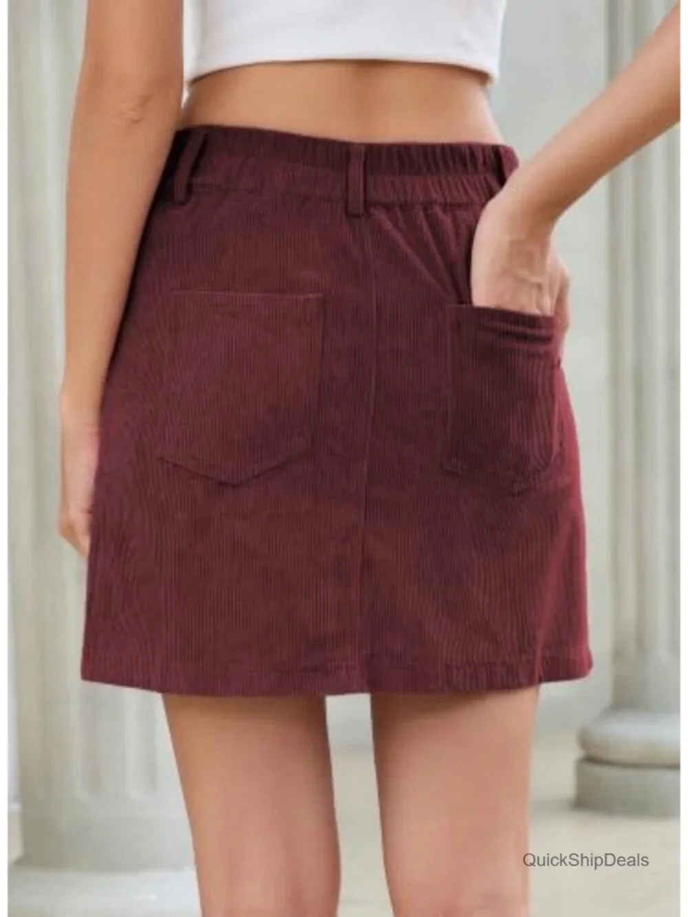 High Waisted Corduroy Mini Skirt with Pockets
